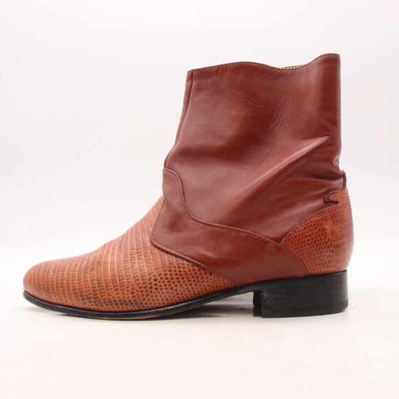 El Besserro Comfort Women's Mex 25.5 Western Ankle Boots Genuine Brown Leather - Picture 4 of 9